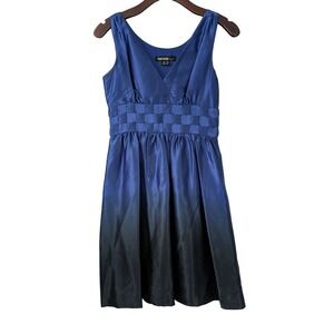 Kensie Sleeveless Silk Dress V-Neck Weave Detail‎ Lined Size XS Blue Green Black